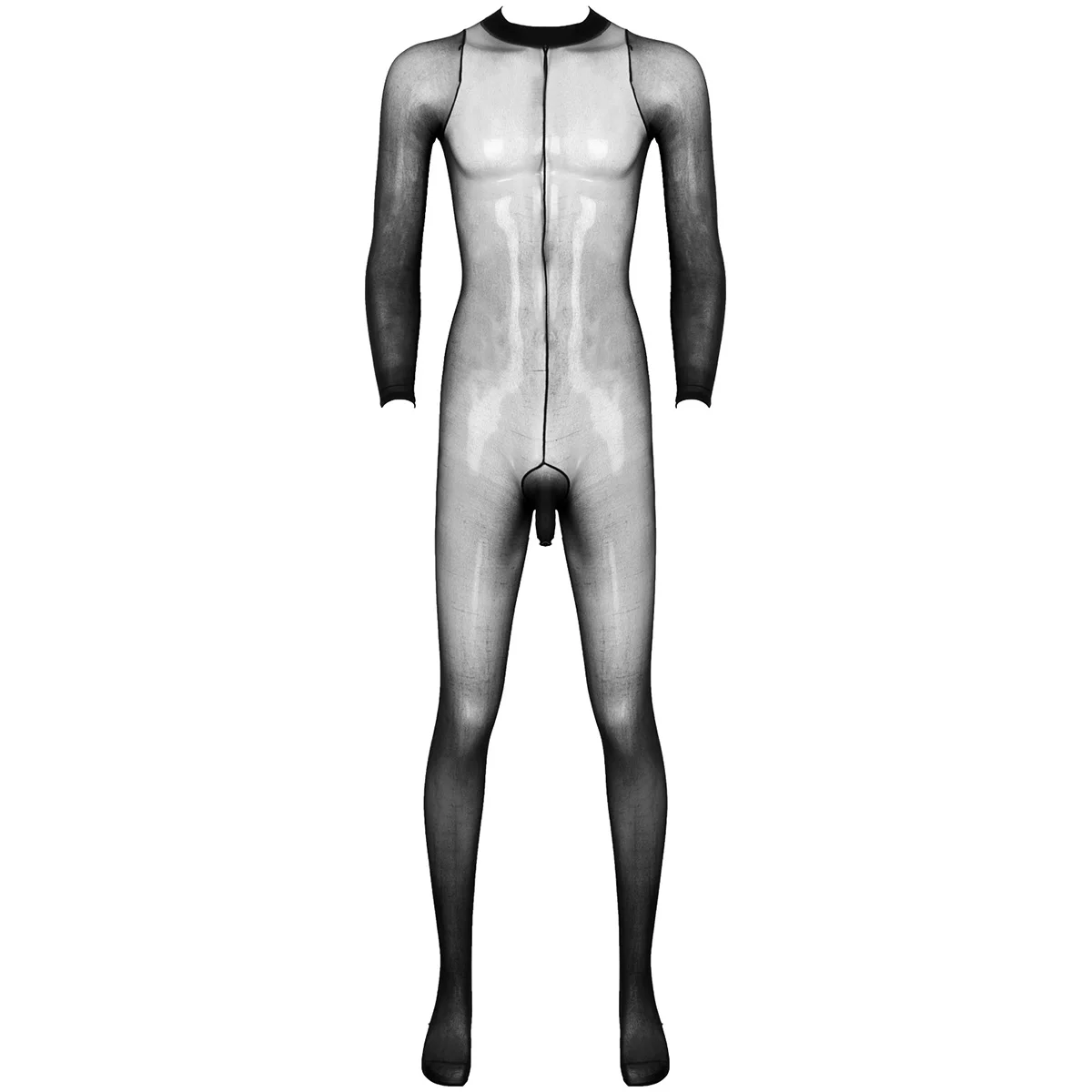 iEFiEL Men\'s Sexy Jumpsuit Sheer Mesh Open Penis Full Body Stockings Pantyhose Sheath Footed Tights Leggings Bodysuit Catsuit