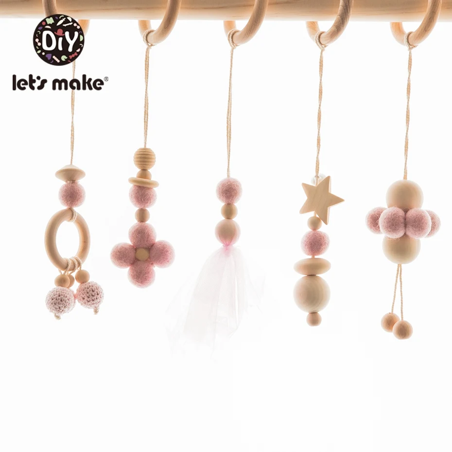 

Let's Make 5pc/set Baby Stroller Pendant Bed Bell Hanging Soother Play Gym Toys Wooden Baby Rattle Teething Teether Set Chew Toy