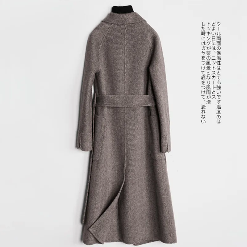 Winter Jacket Women Clothes 2020 Autumn Spring Wool Coats Female Long Sided Woolen Overcoat Belt Korean Outwear LWL1398