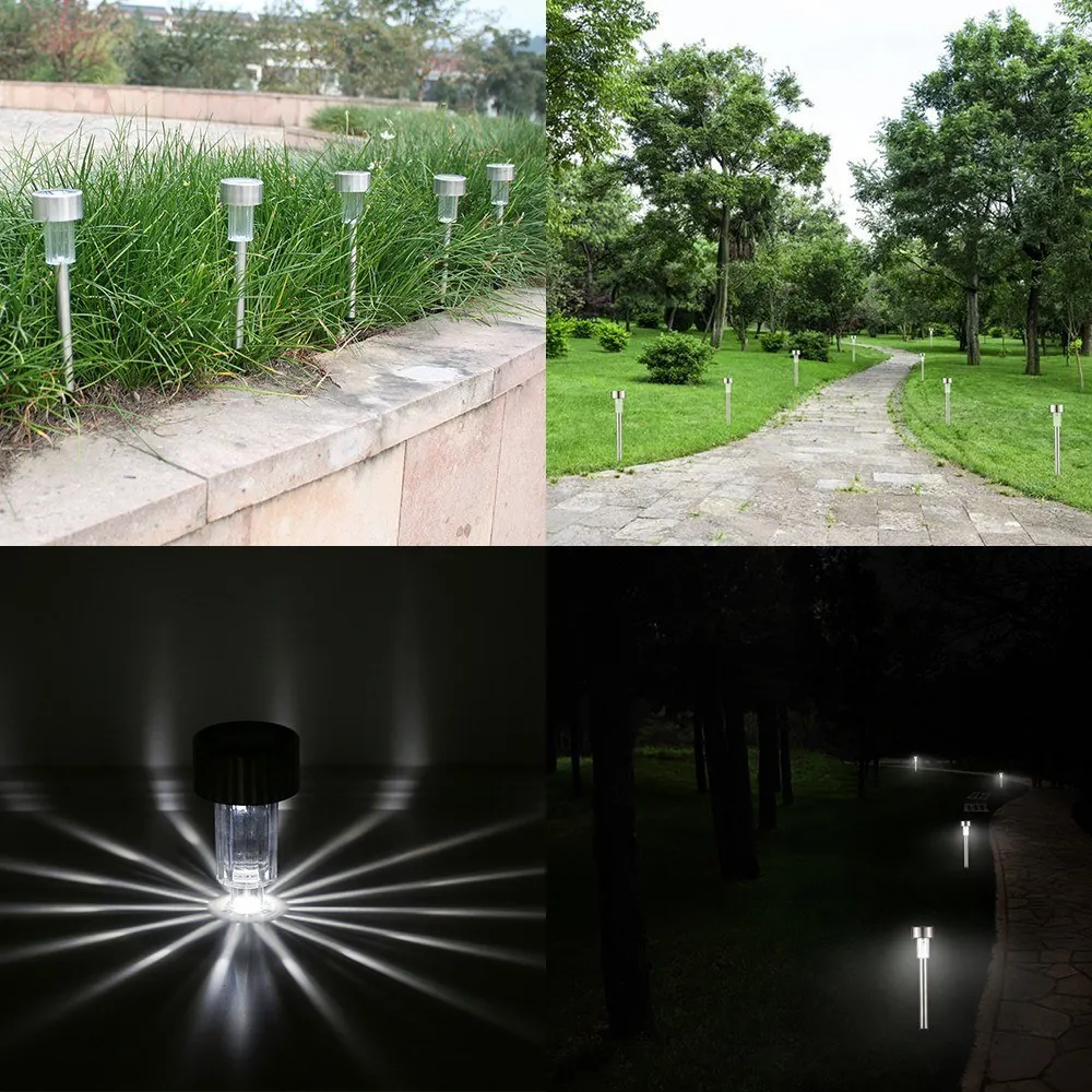 

Solar Powered LED Lawn Light Stainless Steel Garden Landscape Lamp with Inserting Pole for Outdoor Pathway Garden Yard Patio