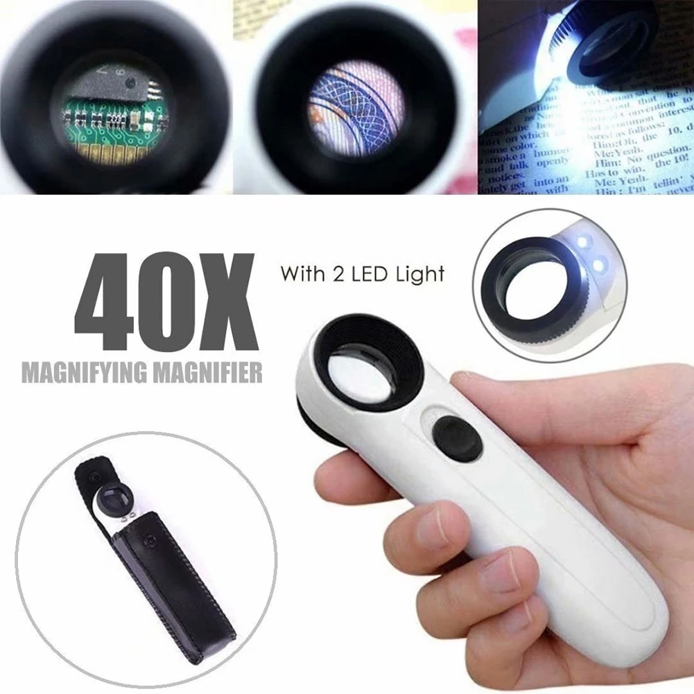 40X Magnifying Glass with 2 LED Light for Inspect Maps Stamps Jewelry