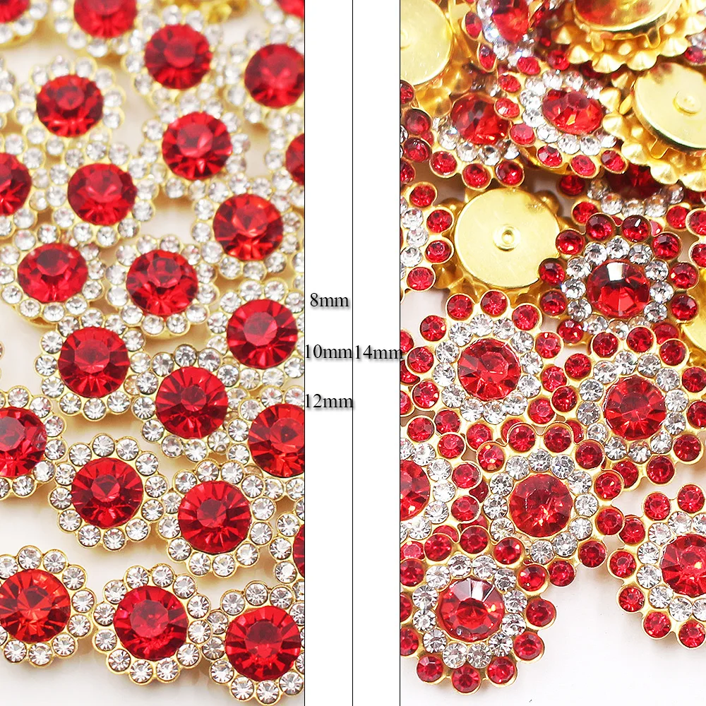 8mm-12mm Sunflower Sew On Rhinestones Gold Base Shiny Crystals Strass Beads Sewing Rhinestones for Garment Decorative Buttons