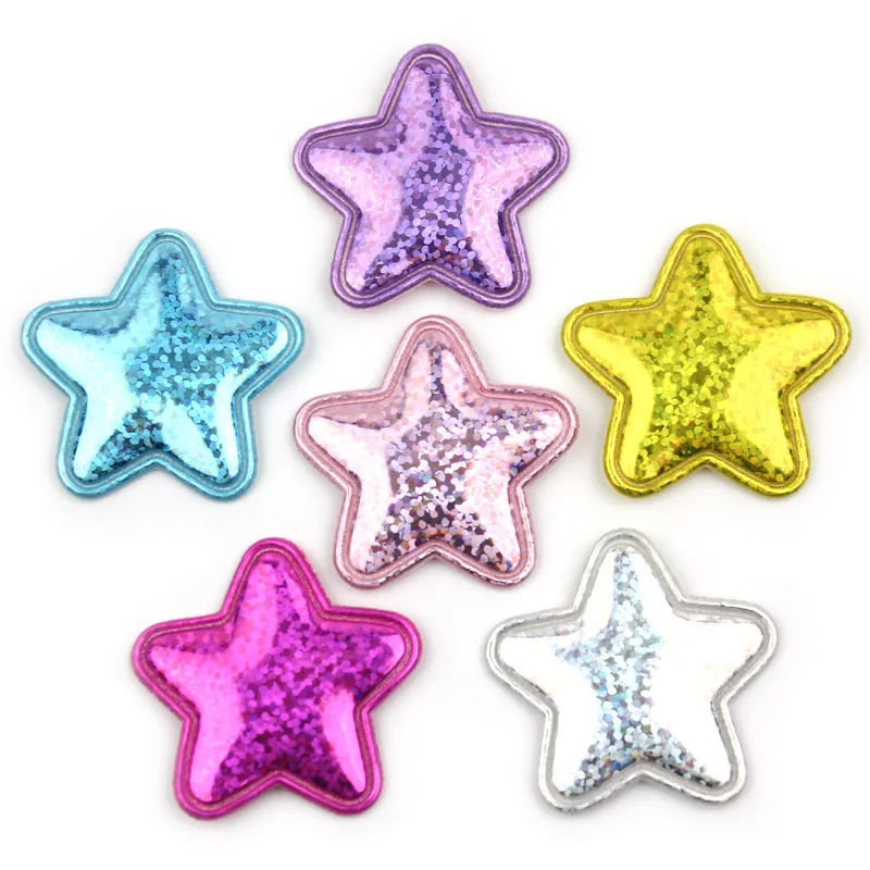 48Pcs 4cm Shiny PU Leather Star Shape Padded Appliques For Crafts Headwear DIY BB Clip Accessories Baking Decoration Wholesale