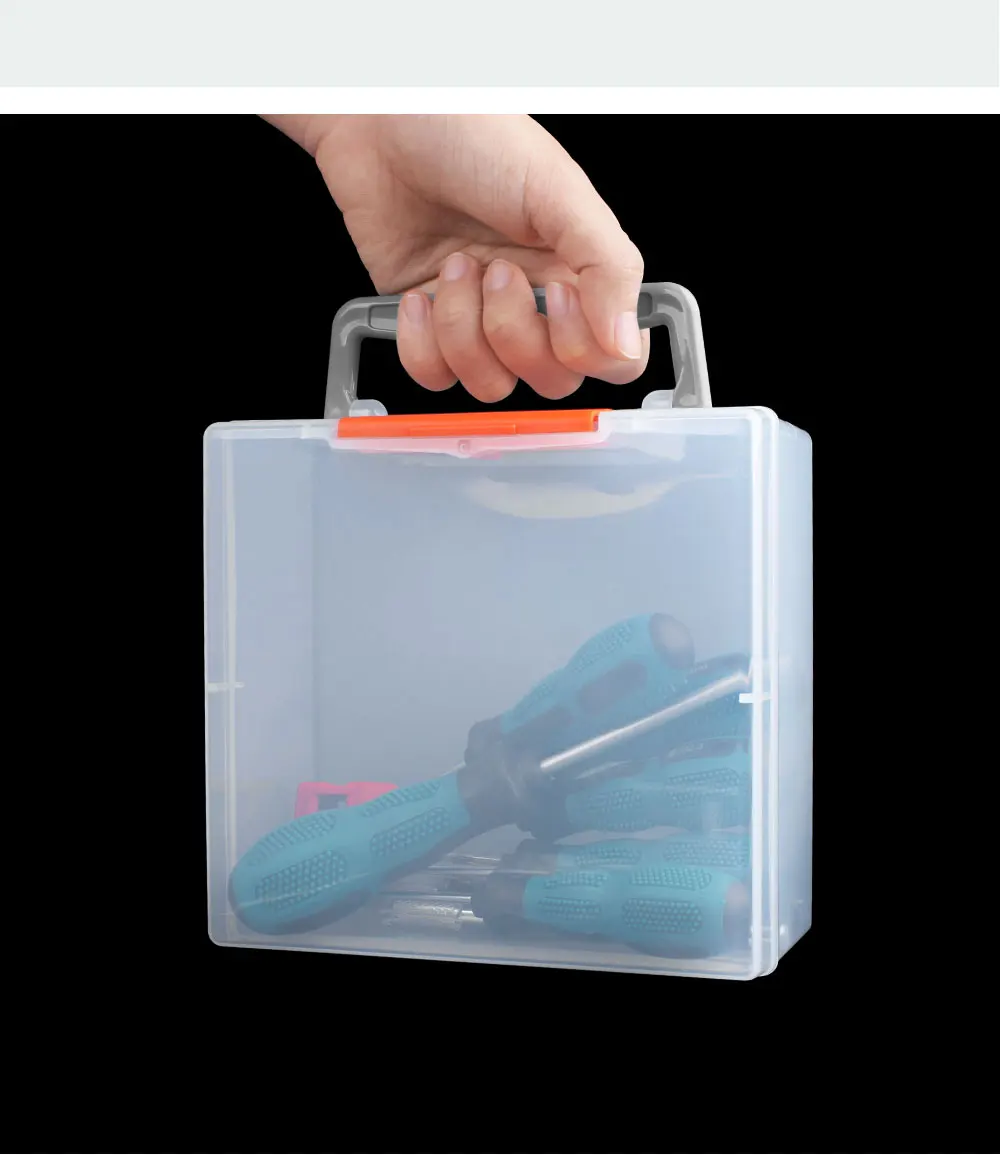 LUXIANZI Transparent Plastic storage Tools Box With Handle  Adjustable Repair Toolbox Hardware Screw Dust-proof Organizer Case