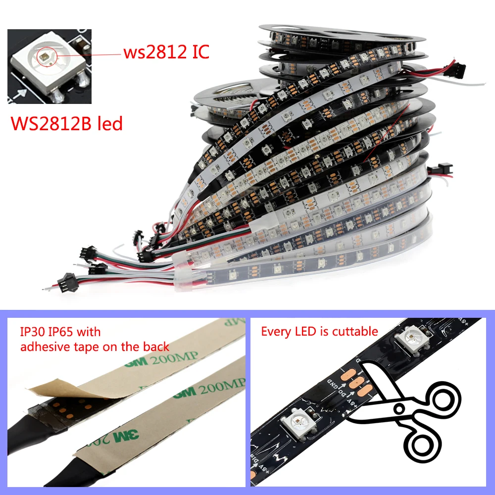 Zuczug-Tira de luces LED RGB WS2811 WS2812B 5M 5 12 voltios impermeable 5050 30/60/144 led/m WS2812 WS2812B DC 5V 12 V, cinta de rayas led