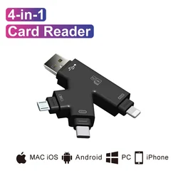 Leitor de Cartão Adaptador MicroSD Micro USB, 4in 1, USB-C, Android, iPad, iPhone 7Plus, 6s5s, MacBook, OTG, TF, SD, Tipo C