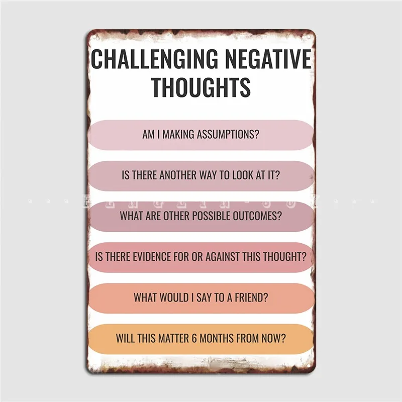 Cognitive Behavioural Therapy Cbt Challenging Negative Thoughts Metal Plaque Poster Designing Kitchen Tin Sign Posters