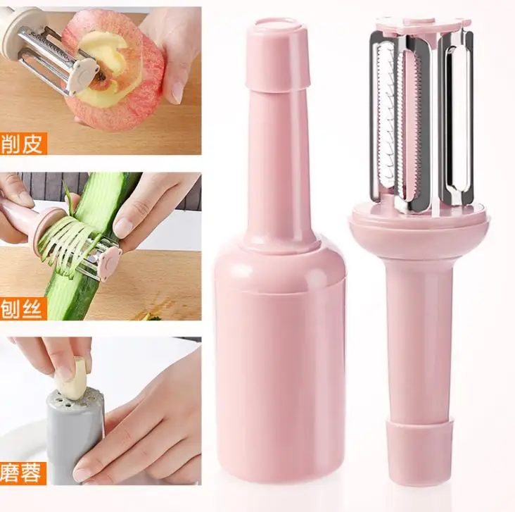 Melon Rind Grater 3 in 1 Peeler With Lid Multi Functional Fruit Potato Scraping Knife Ginger Grinding Machine Kitchen Tool SN251