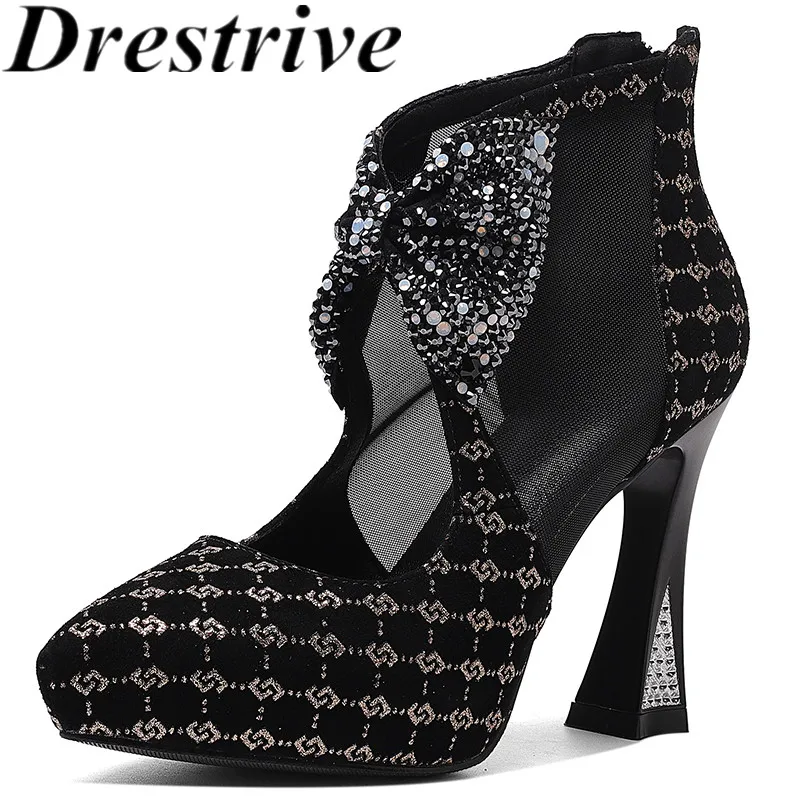 

Drestrive Kid Suede Pointed Toe 2021 Summer Fashion Boots Mesh Butterfly Knot Platform Thin High Heel Shoes Black