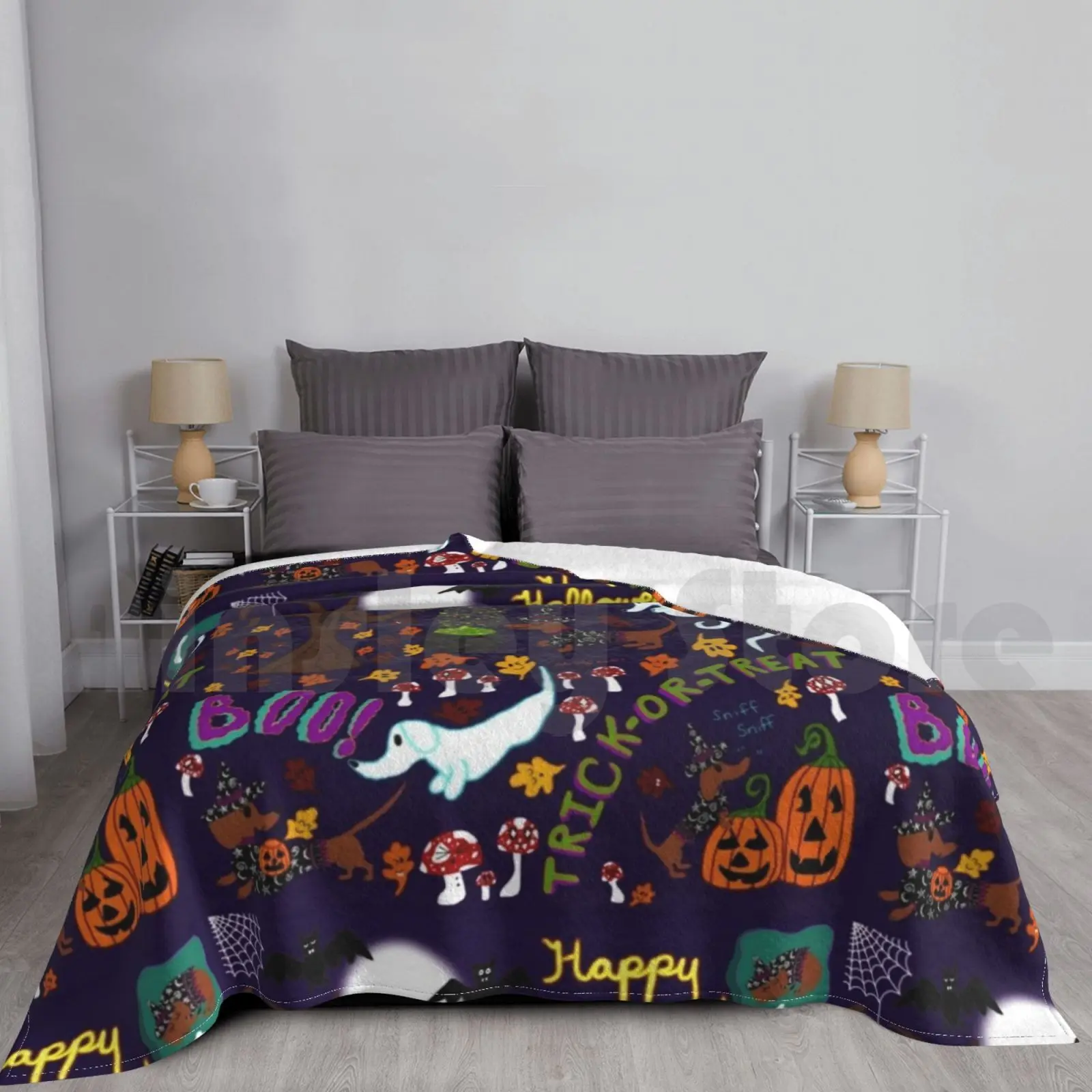 Diva Dachshund’s Halloween Blanket Fashion Custom Dachshund Halloween Comic Cute Dogs Ghost Vampire Kawaii Witch