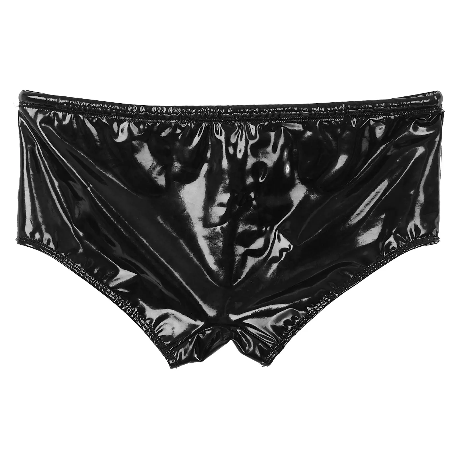 Mutandine da uomo effetto bagnato costume da bagno in pelle verniciata lucida vita bassa custodia rigonfia slip boxer con coulisse costumi da bagno clubwear