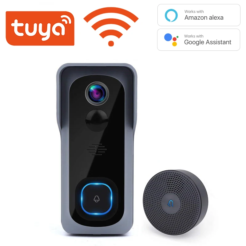 Tuya Wireless WiFi 1080P Video Doorbell with Battery USB Chime Compatible with Google and Alexa, Waterproof doorbell Smart lIfe