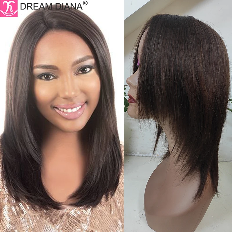 DreamDiana Peruvian Straight Wigs Remy Hair Brown Silky Layered Wigs 100% Human Hair Bob Wig 150 Density Full Machine Made Wig