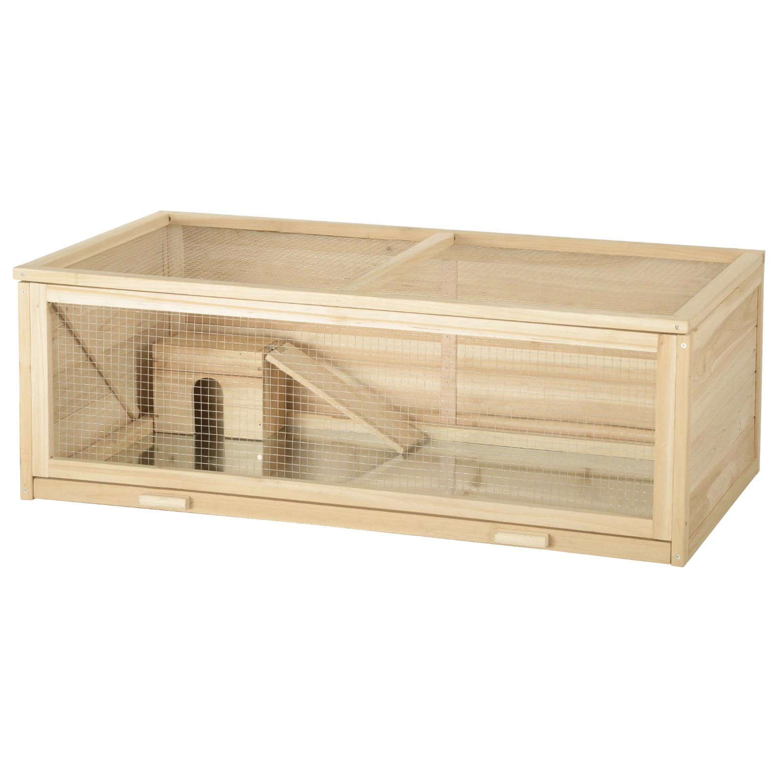 

Rodent Cage 110x58x38cm Rabbit Hutch Wood Glass Hamster Rat Tray House for Guinea Pigs Hamster Small Animal House Pets Outdoor