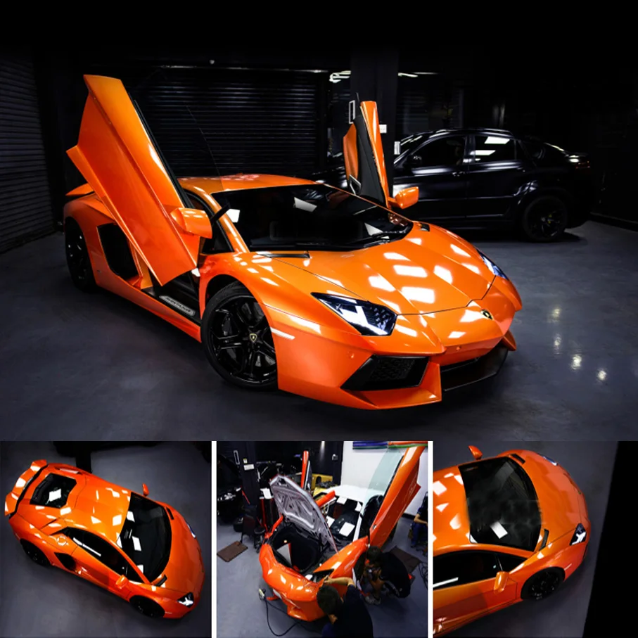 50cm*200/300CM Glossy orange Matte Vinyl car Wraps auto 3D carbon fiber Foil Car Wrap Film Vehicle Sticker Car body Sticker