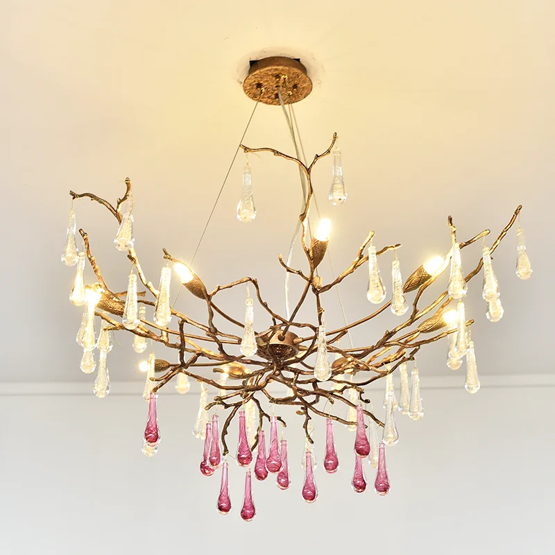 

ODYSEN ART DECO Chandelier for Bedroom Villa Led Copper Bathroom Creative Loft Light Crystal Lamp Tree Branches Colorful Vintage