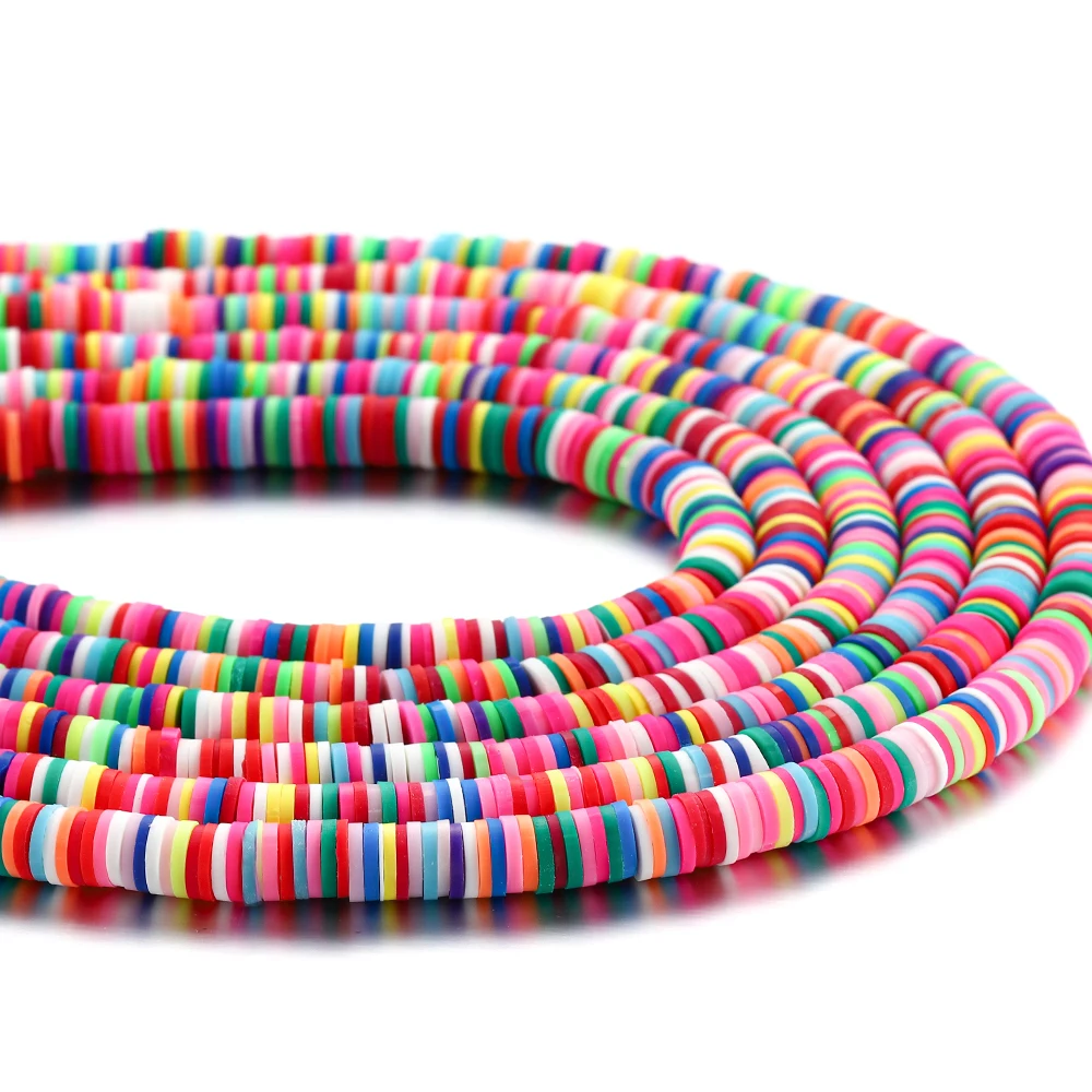 15Inch 4-8 mm Flat Round Clay Beads Polymer Mixed Colors Spacer Loose Beads For Bracelet DIY Jewelry Making Supplies Components