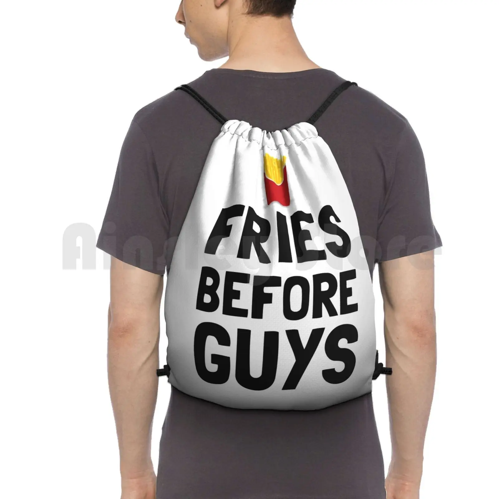 Fries Before Guys Backpack Drawstring Bag Riding Climbing Gym Bag Fries Before Guys Funny Humorous French Fry Fast Food