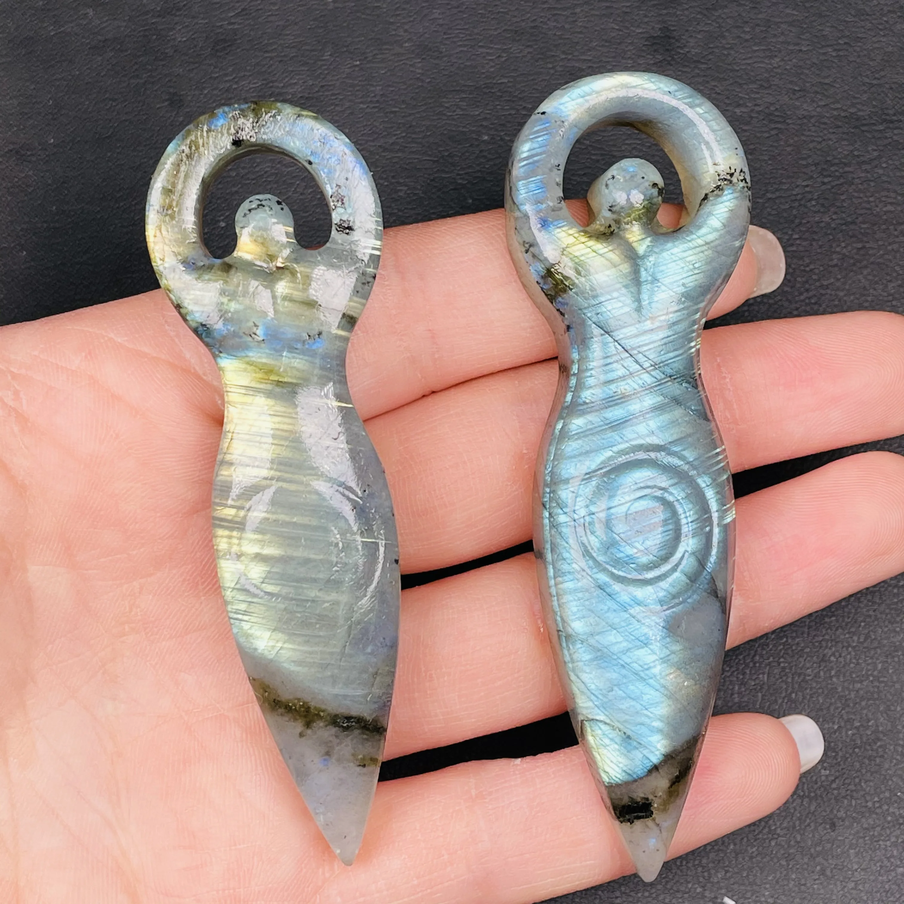 Natural Hand Carved Labrador Mineral Goddess Statue Crystal Figurines Pendant Crafts For Gifts