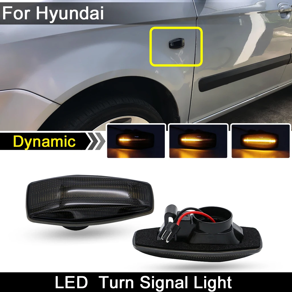 For Hyundai Sonata Tucson  Elantra Tiburon Accent Smoked Lens LED Side Marker Light Dynamic Amber Turn Signal Lamp