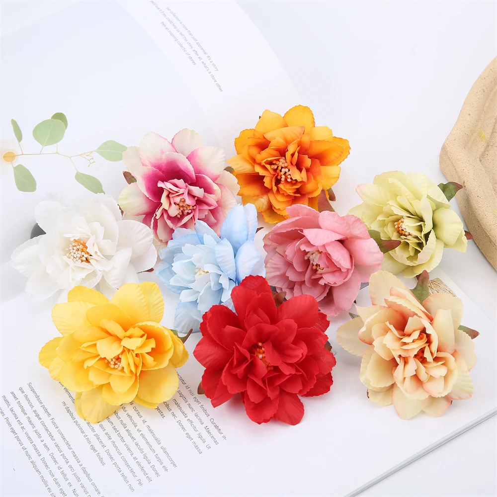 10 pz fiori artificiali teste 7cm fiore finto per la decorazione domestica decorazione di nozze seta rosa partito ghirlande fai da te artigianato