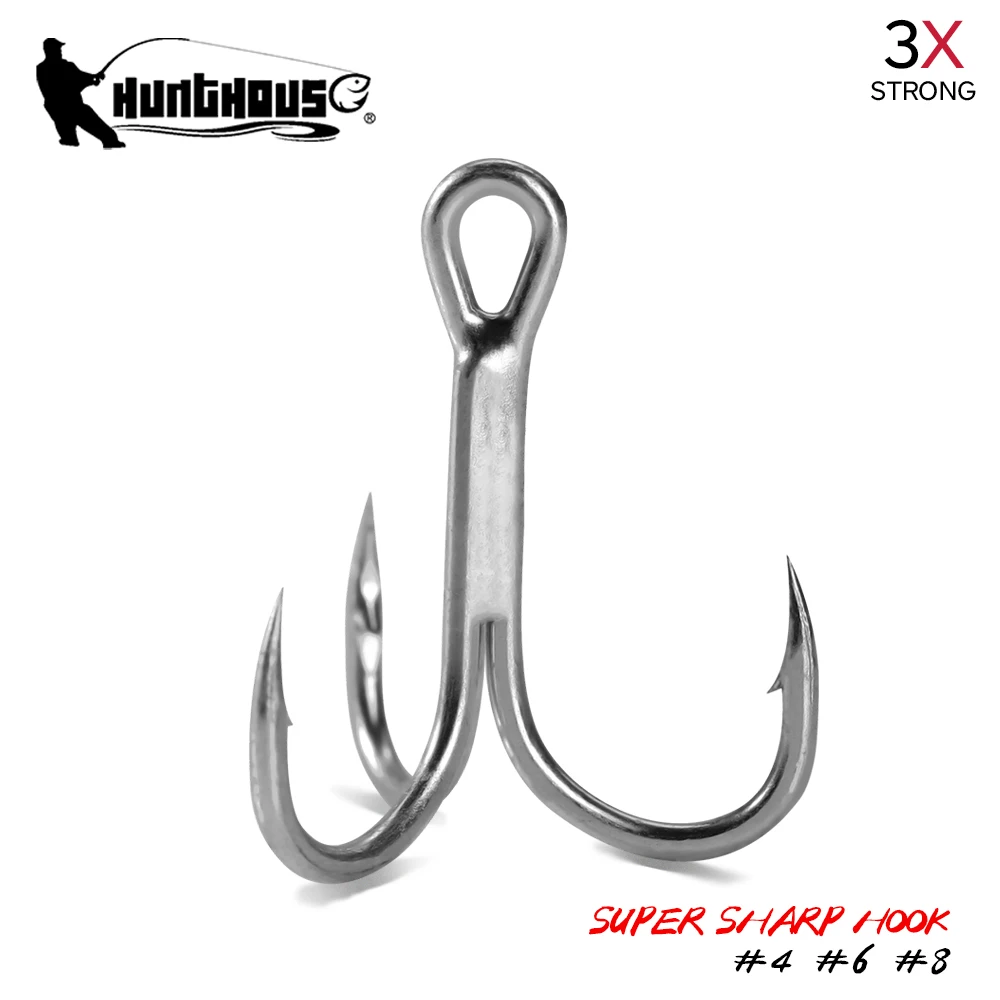 hunthouse super treble hook 3X Strong Three anchor fishing hook set for hard lure 4# 6# 8# hight carbon Steel accessories