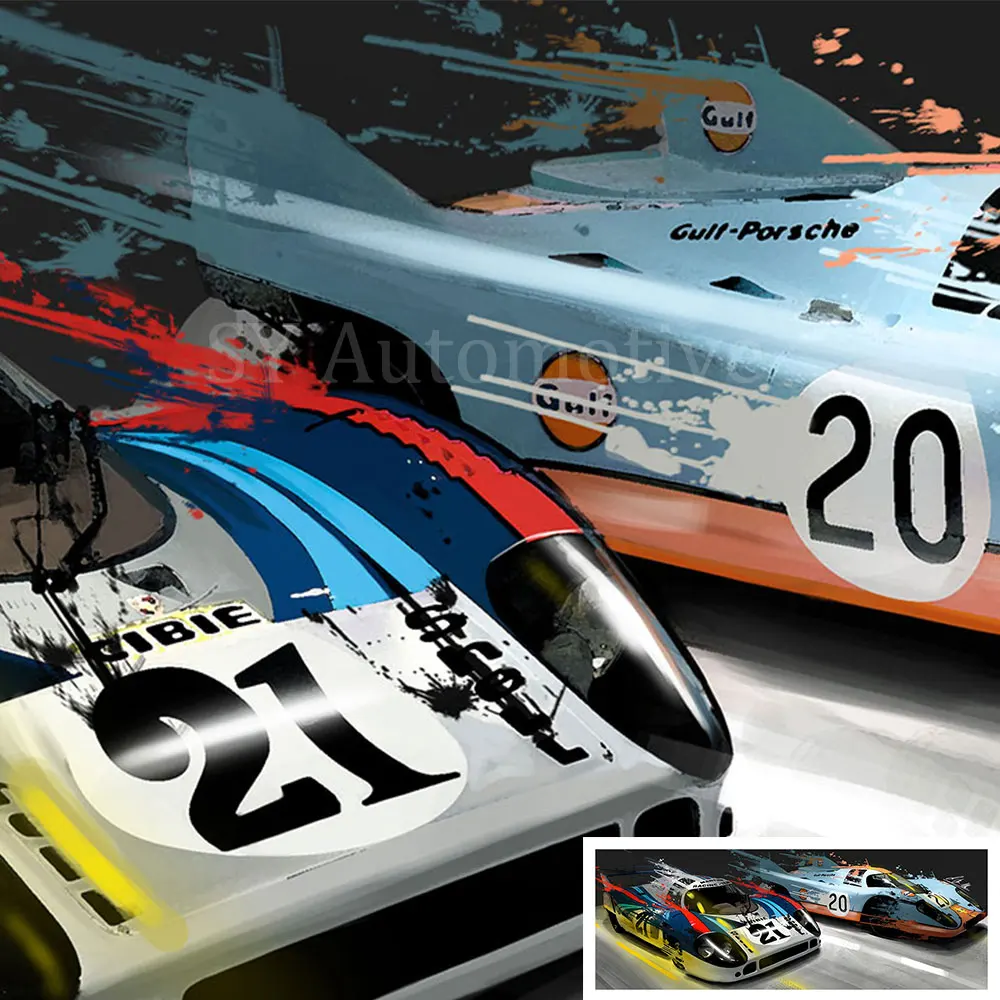 24H لومان 917K الفني خمر الكلاسيكية سباق السيارات المشارك طباعة على قماش اللوحة ديكور المنزل جدار صورة فنية لغرفة المعيشة #4