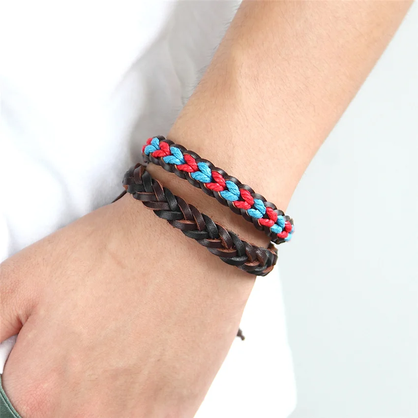 2023Hand-woven Fashion Seven Colors Jewelry Leather Bracelet Women Personality Vintage Punk Bracelet Men Summer Gift Pulseira