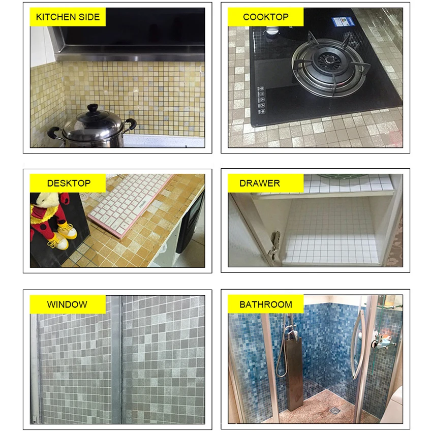 Self Adhesive Kitchen Oil-Proof Film Stove High Temperature Vinyl Wallpaper Bathroom Toilet Tile Waterproof Mosaic Wall Stickers