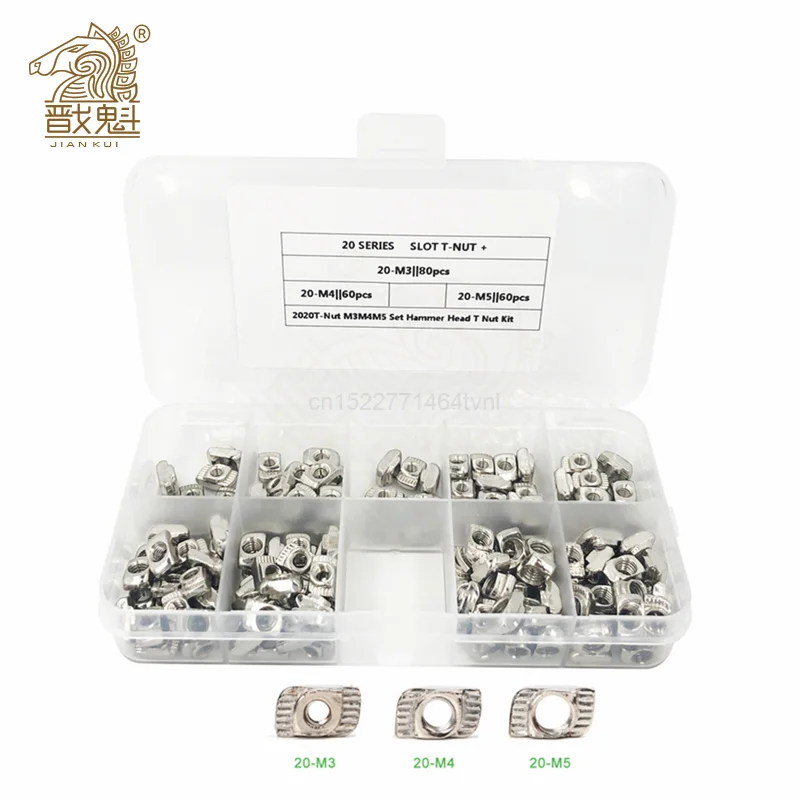 

65/150/200 Pcs T-Nut Set Hammer Head T Nut Kit M3 M4 M5 Connector Nickel Plated For 20 Series Aluminium Profile Accessories