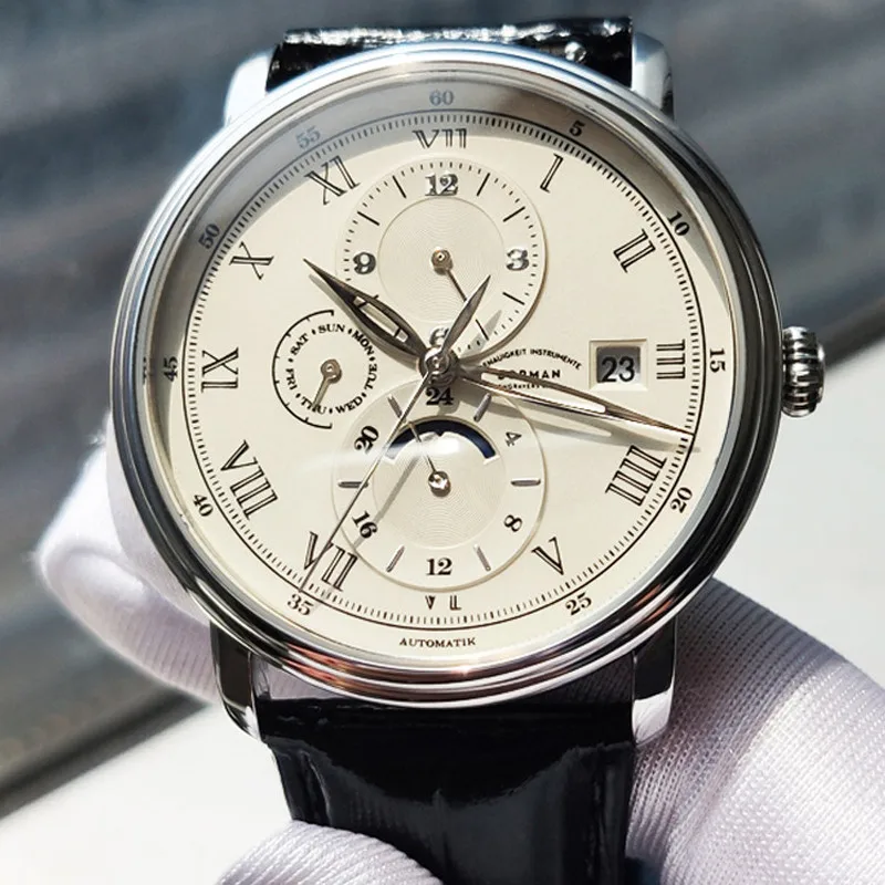 BORMAN Men's Automatic Mechanical Watch Luxury Switzerland Waterproof Retro Dial with Sapphire Multi-function Clocks BM3801