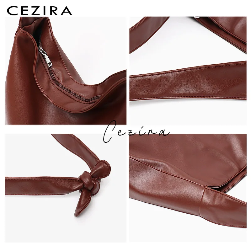 CEZIRA Fashion Brand Style Women PU Vegan Leather Shoulder Bags Casual Soft Hobo Bowknot Strap Handbags Female Crossbody Purses