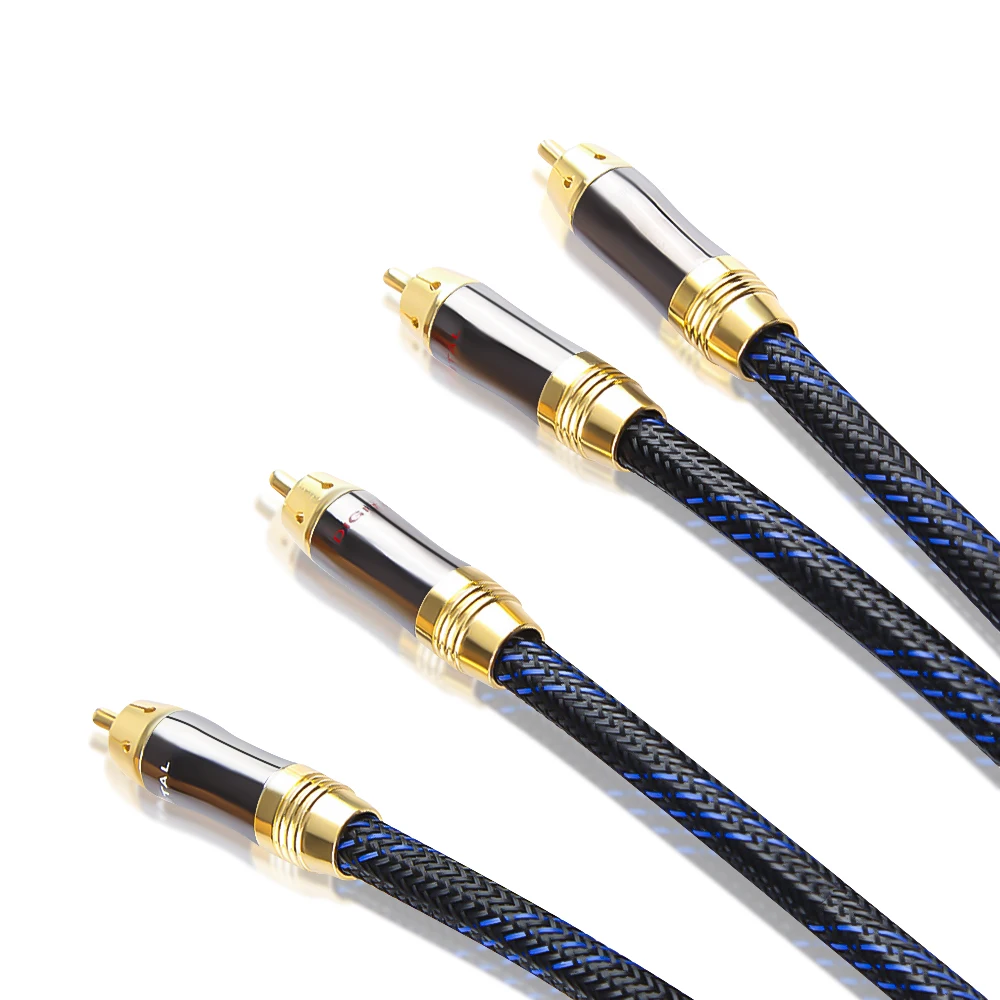 HiFi RCA para Twin Phono Cable, Cabo de Áudio Estéreo, 2 RCA macho para 2 RCA macho