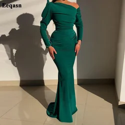 Mermaid Green Long Sleeves Evening Dresses PleatSatin Women Prom Party Gowns Special Occasion Dress Event Gown Outfit Customized