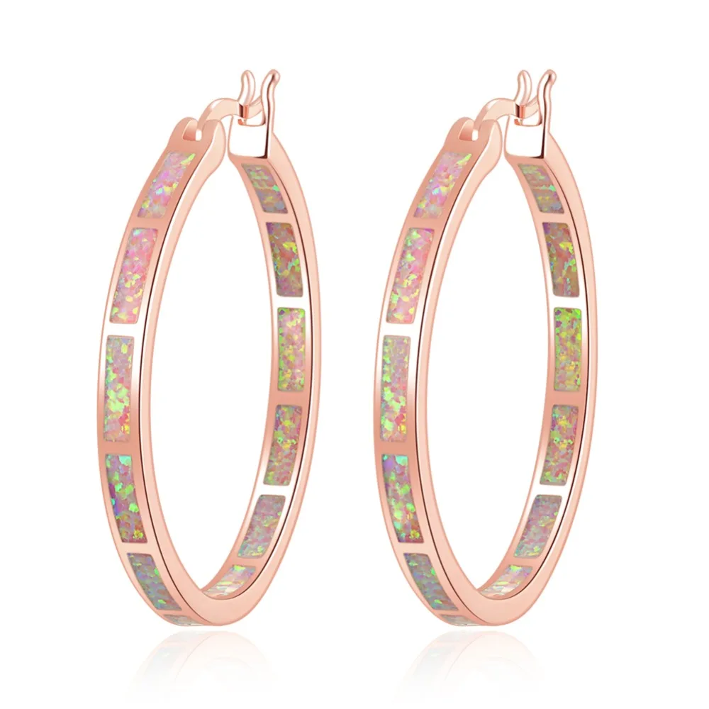 CiNily Blue Green Fire Opal Stone Hoop Earrings for Women Silver/Rose Gold Color Big Round Circle Hip Hop Punk Party Jewelry