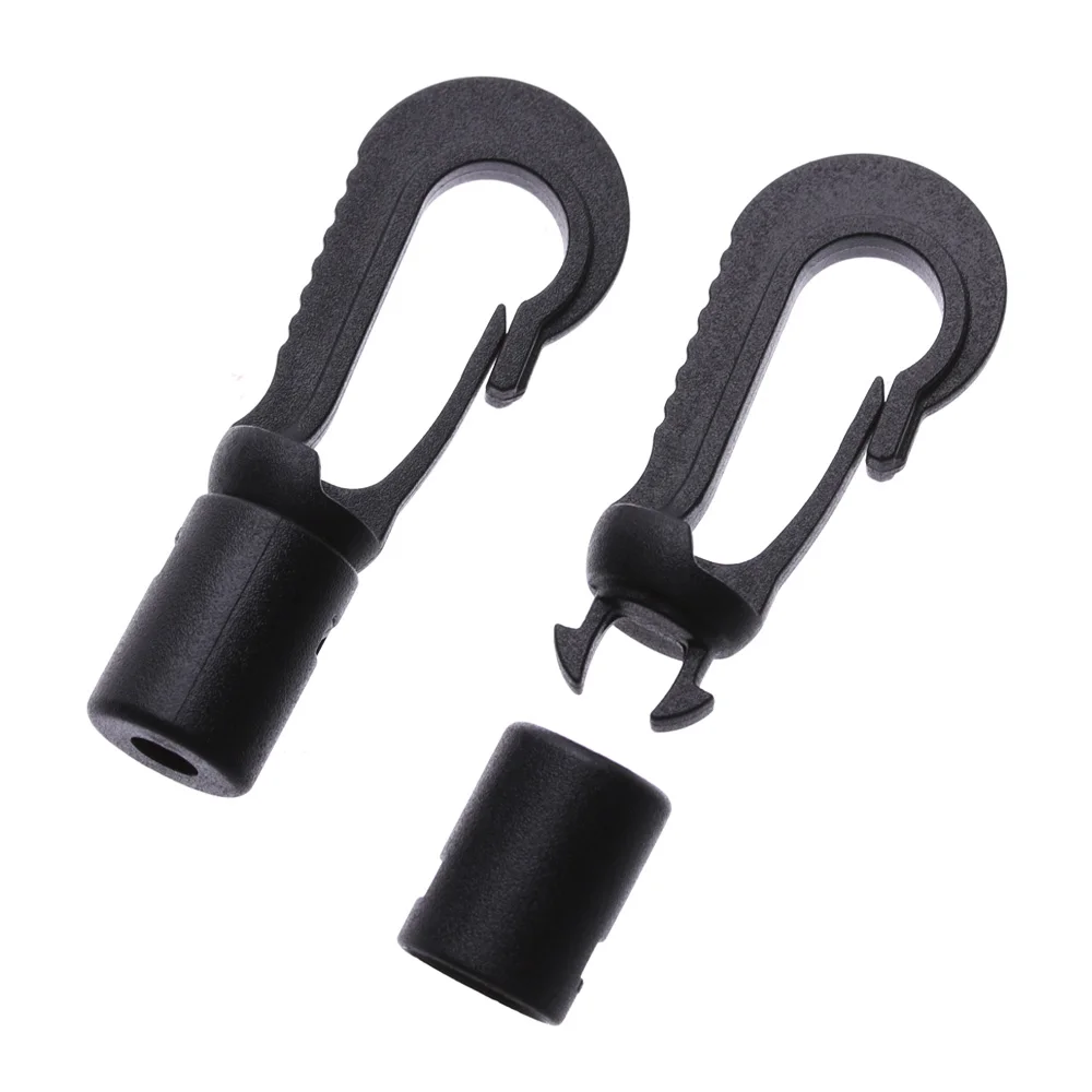 5 pz nero POM plastica moschettone Clip Shock Tie Cord end blocco di sicurezza corda fibbie campo esterno stendibiancheria accessori gancio