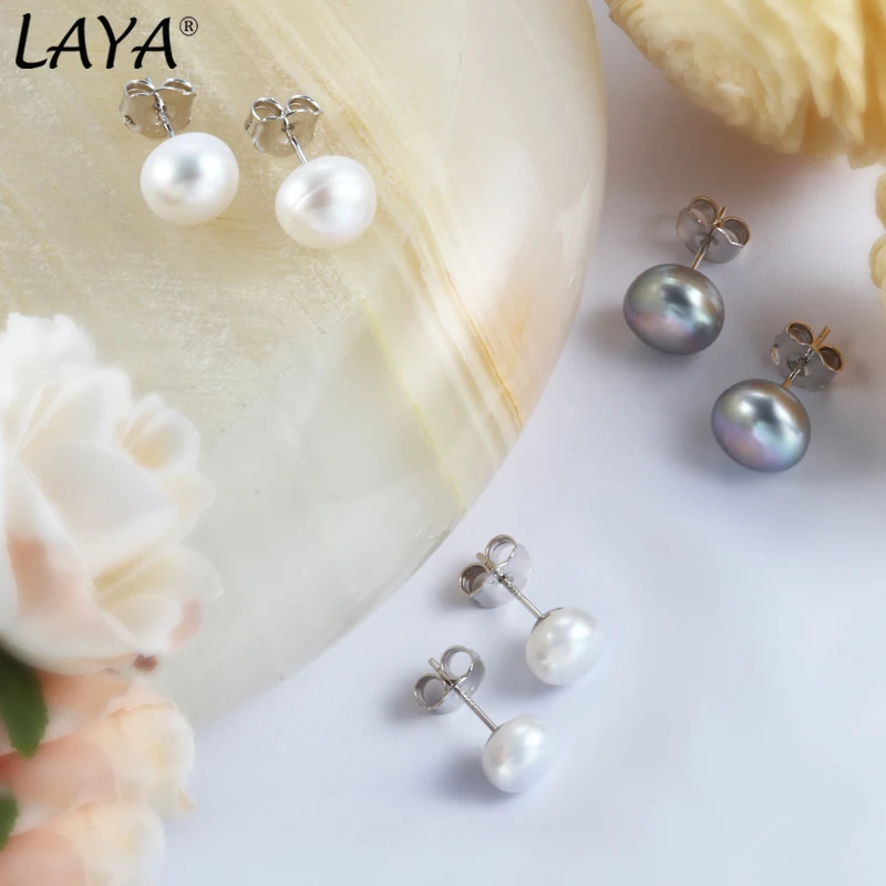 LAYA Real 925 Sterling Silver Fashion Natural Freshwater Pearl Earrings For Women Fine Jewelry Accessories 2022 Trend