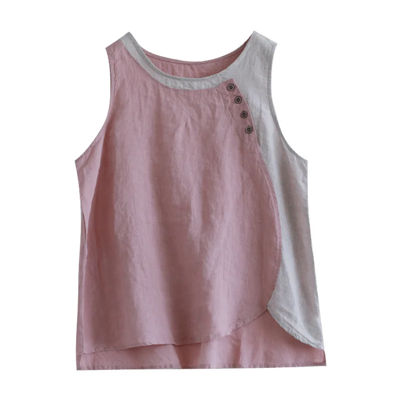 Max LuLu 2021 Summer Design Style Clothes Women Pink Casual Tank Ladies Cotton Linen T-shirts Girl Buttons Vintage Tops Big Size