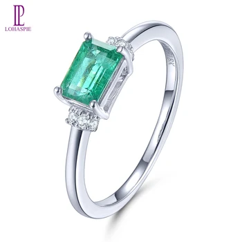 LP 0.64 Carat Natural Emerald Ring Solid 14 K White Gold Rings Romantic Style Fine Jewelry for Women's  Engagement Wedding Gift