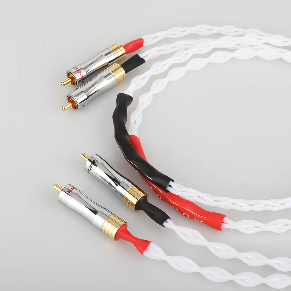 Pure Silver cable A082 Gold RCA 100% Purity Silver Interconnect Audio Cable HIFI Pure Silver RCA Cable Audiophile