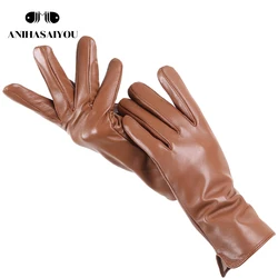 Gants simples en cuir pour femmes, gants en cuir véritable pour femmes, gants pour femmes en peau de mouton, mitaines chaudes de haute qualité pour femmes, hiver-0720