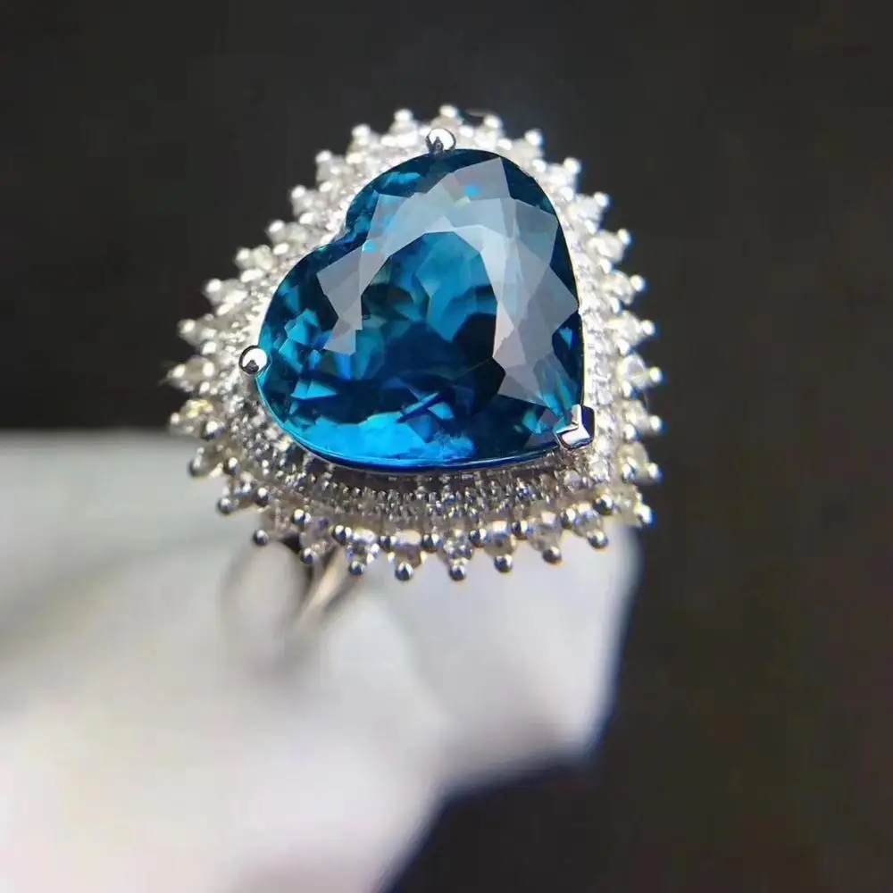 Love Heart Blue Topaz Finger ring Natural real blue topaz 925 sterling silver ring Luxury style rings 8mm gemstone