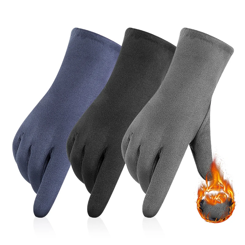 New Man Winter Suede Keep Warm Touch Screen Plus Cashmere Solid Outdoor antivento moto guanti da ciclismo morbidi elasticizzati