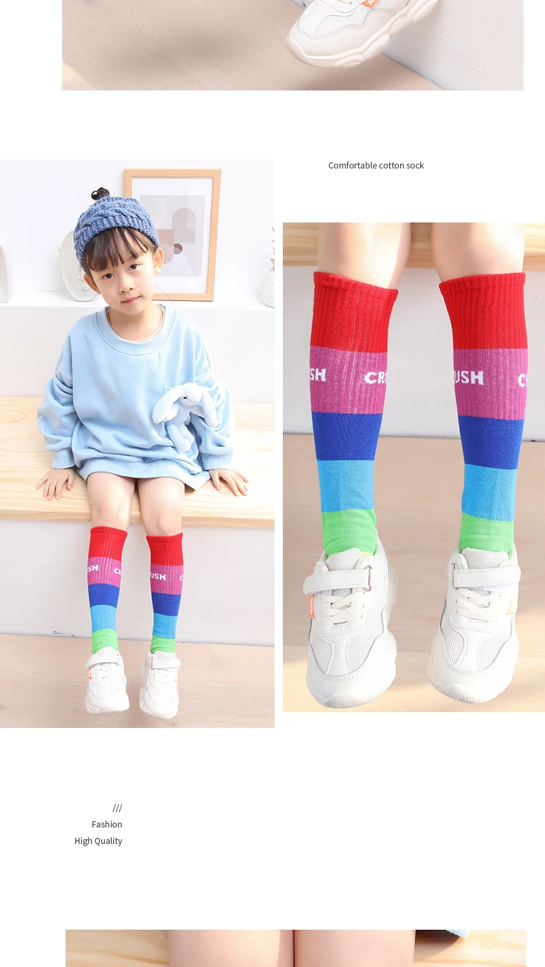 Frühling Herbst Mädchen Baumwoll-Knöchelsocken Niedliche Regenbogen Mehrfarbige Kinder Kniestrümpfe Kleinkind Baby Überkniestrümpfe – Detail 10