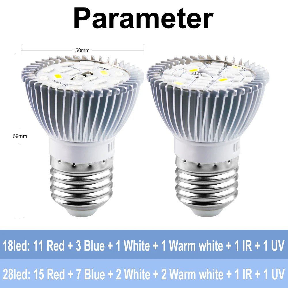 LED Light Bulbs For Plant Growth Seeds Flower Full Spectrum LED Flower Growing Lamp holder Clip For Indoor room Indoor Grow Tent