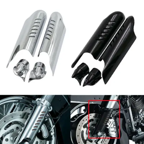 

Motorcycle Black Chrome Front Fork Lower Leg Slider Deflector Protector Cover Fit For Harley Touring Electra Street Road Glides