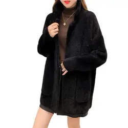 2023 New Autumn Winter Cardigan Coat Female Imitation Mink Velvet Jackets Women's Mid-Length Loose Overcoat Suit Collar Outwear