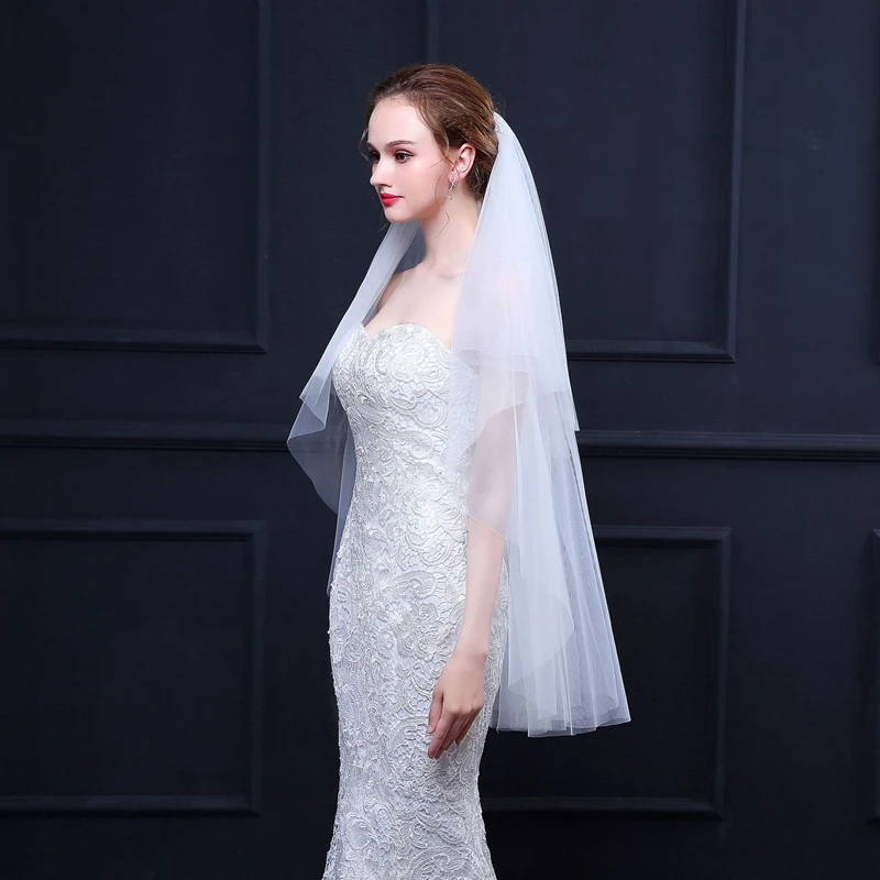 New Arrival Tulle Cut Edge Cheap Bridal Veil with Comb White Ivory In Stock Cheap Wedding accessories Matrimonio Veu de noiva