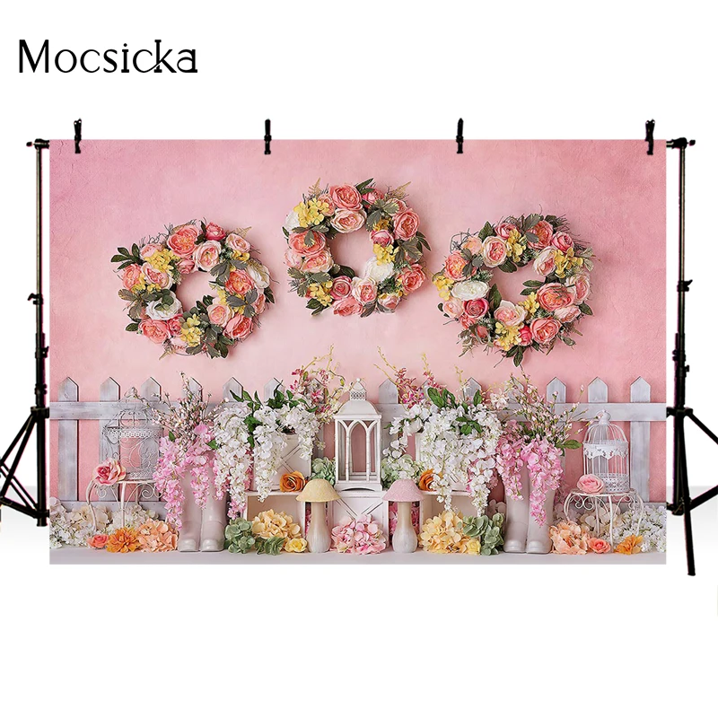 Mocsicka Baby Shower Theme Background Garland Pink Decoration Style Child Portrait Backdrop Photography Banner