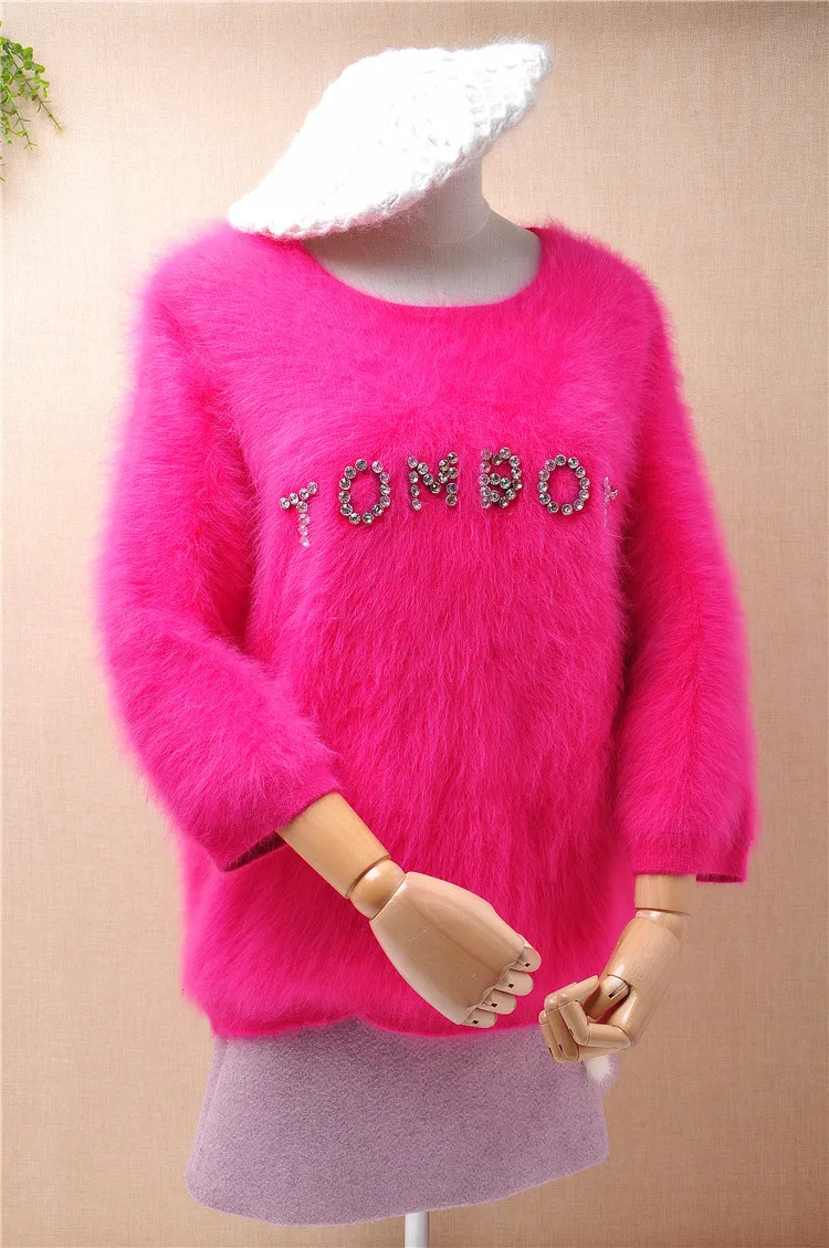 Ciężki gruby kobiet kobiety zimowe ciepłe owłosione fuzzy norek z kaszmiru frezowanie luźny sweter angora rabbit fur jumper sweter pull topy